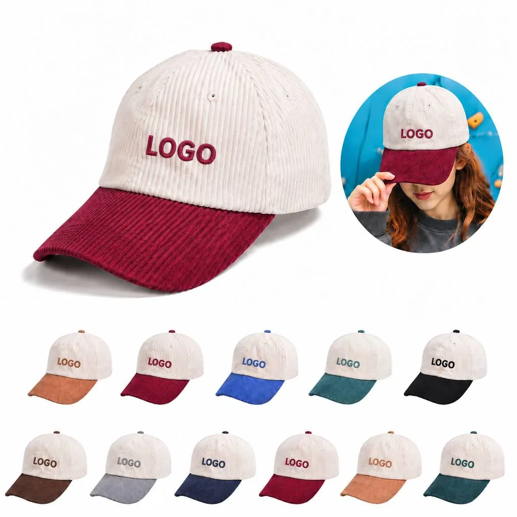 Unisex Colorblock Corduroy Baseball Cap with Curved Brim