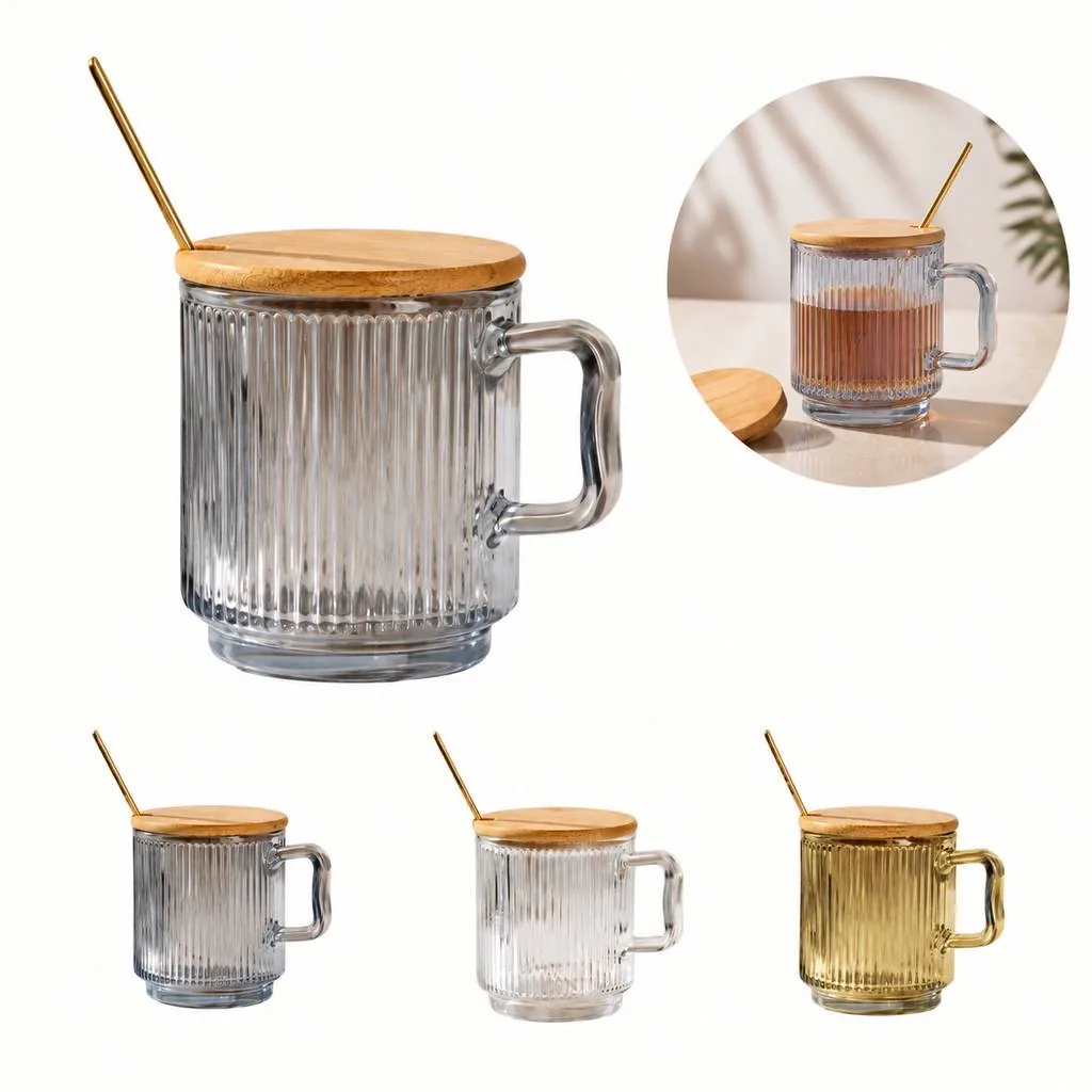 Clear Glass Cup with Vertical Stripe Design for Cold Drinks 2