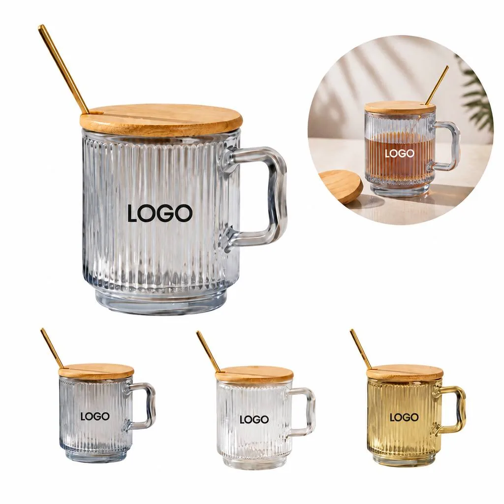 Clear Glass Cup with Vertical Stripe Design for Cold Drinks
