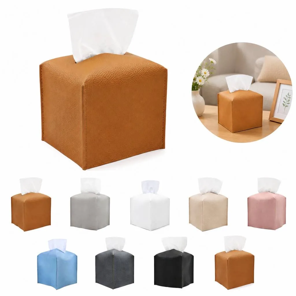 Faux Leather Square Tissue Box Cover Holder 2