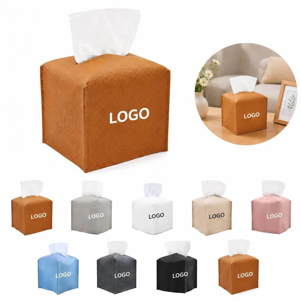 Faux Leather Square Tissue Box Cover Holder