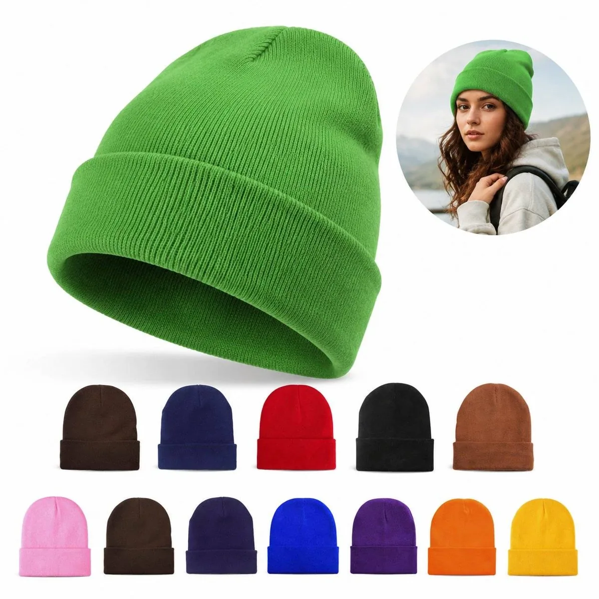 Unisex Acrylic Knit Winter Beanie with Ribbed Cuff 2