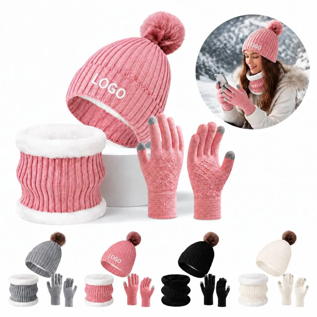 Unisex Wool Blend Winter Beanie Scarf Gloves Set