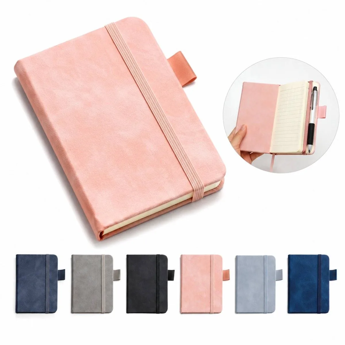 Compact Genuine Leather Pocket Notebook with Elastic Closure 2