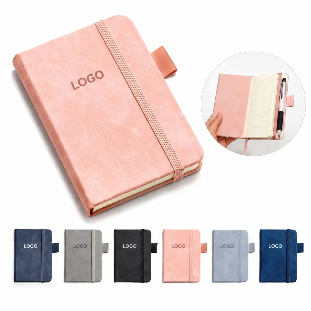 Compact Genuine Leather Pocket Notebook with Elastic Closure