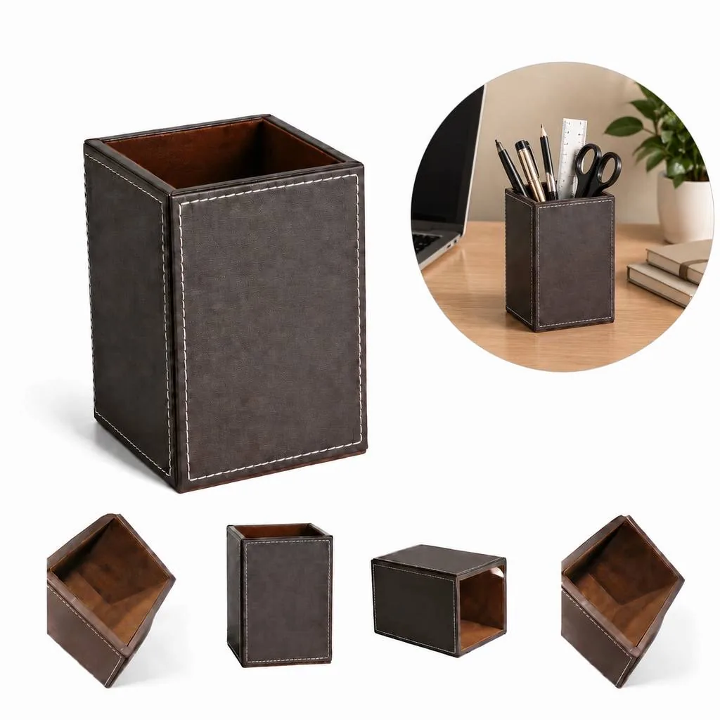 Waterproof PU Square Pen Holder Desk Organizer Box 2