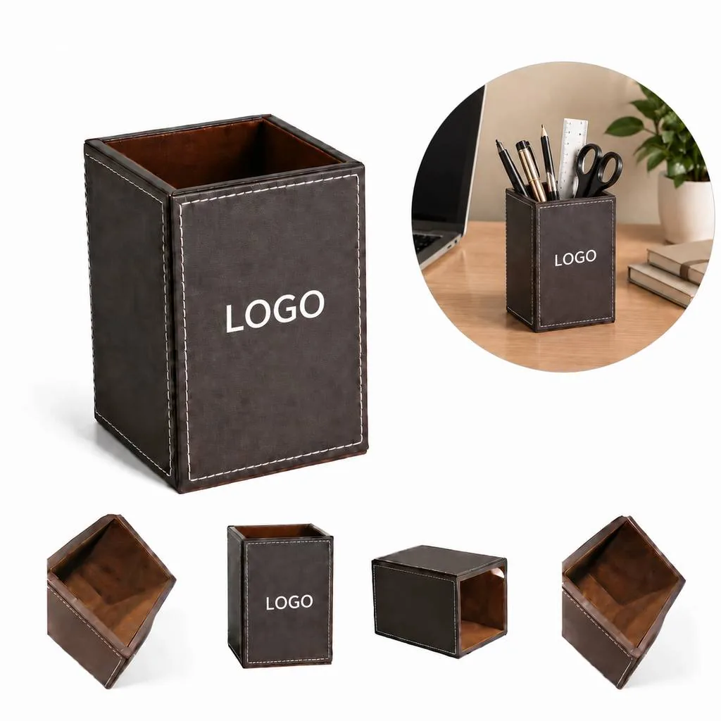 Waterproof PU Square Pen Holder Desk Organizer Box