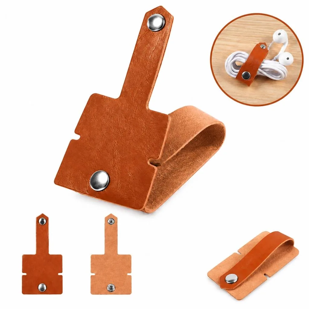 Leather Earbud Cord Organizer with Wrap Closure 2