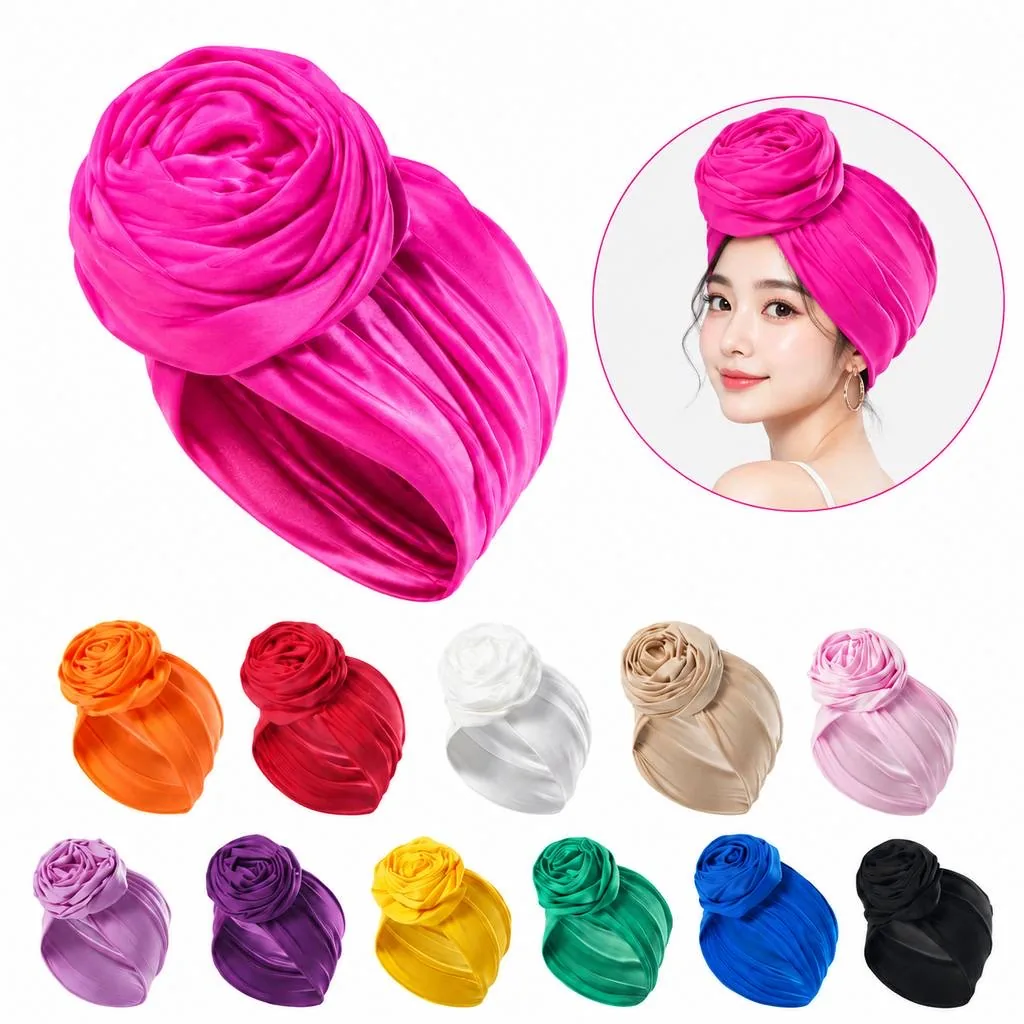 Retro Rose Print Stretch Turban Hat for Women 2
