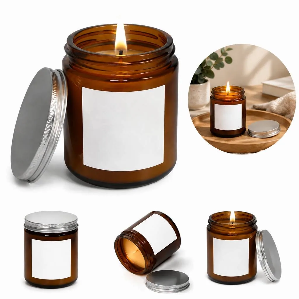 Warm Amber Glass Jar Candle for Cozy Home Decor 2