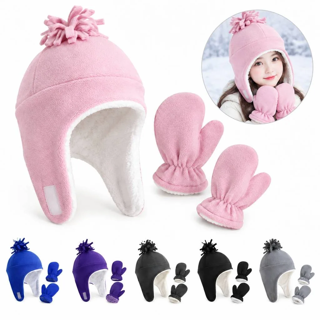 Infant Winter Hat and Mittens Set Soft Warm 2