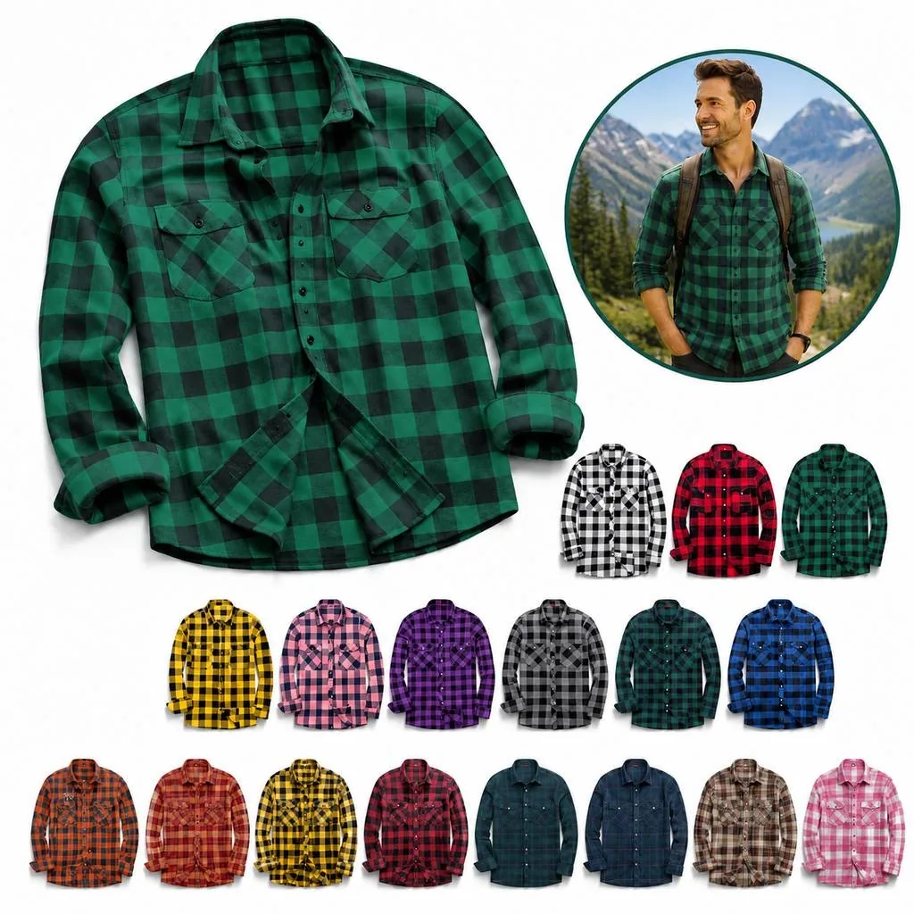 Plaid Brushed Cotton Flannel Button-Down Shirt 2