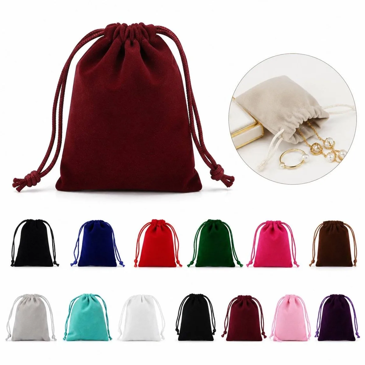 Soft Velvet Drawstring Pouches for Jewelry and Cosmetics 2