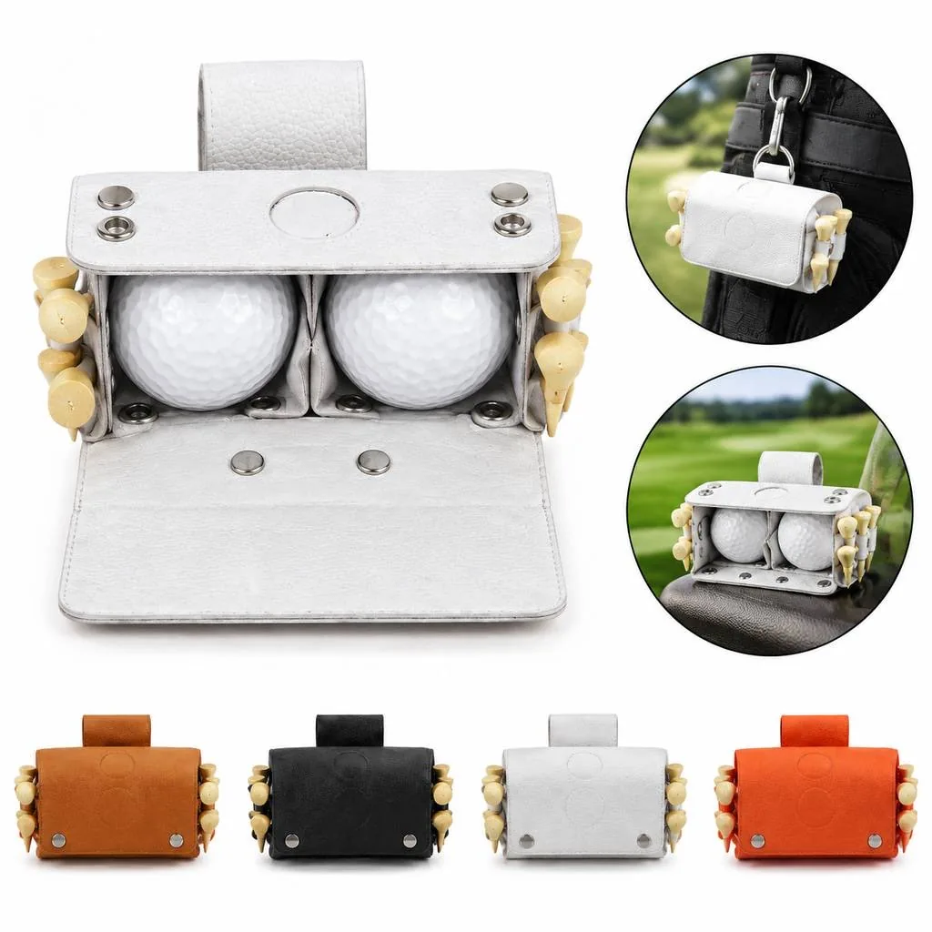 PU Leather Golf Ball Holder with Metal Clip 2