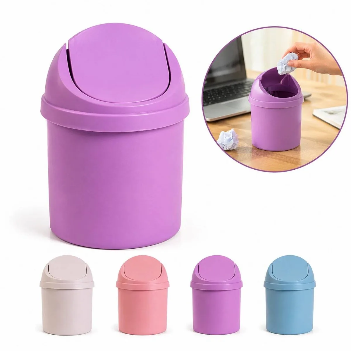 Compact Small Trash Bin with Secure Lid for Office and 2