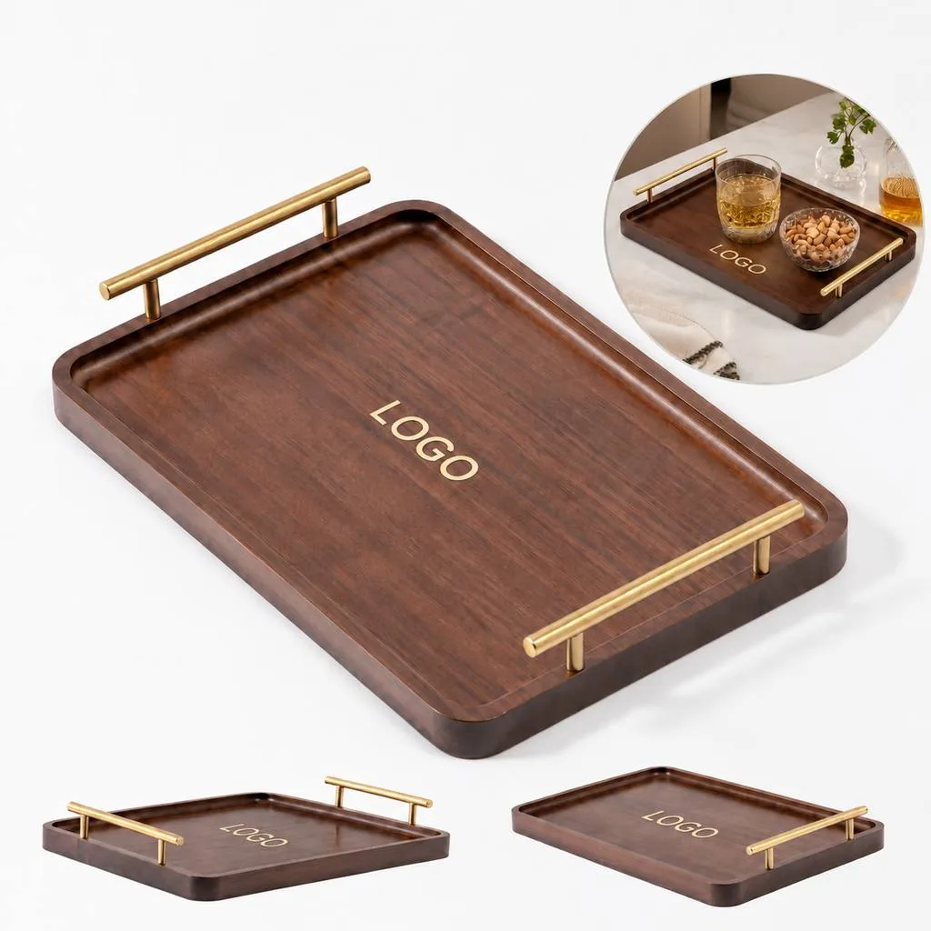 Natural Wood Serving Tray with Sturdy Side Handles