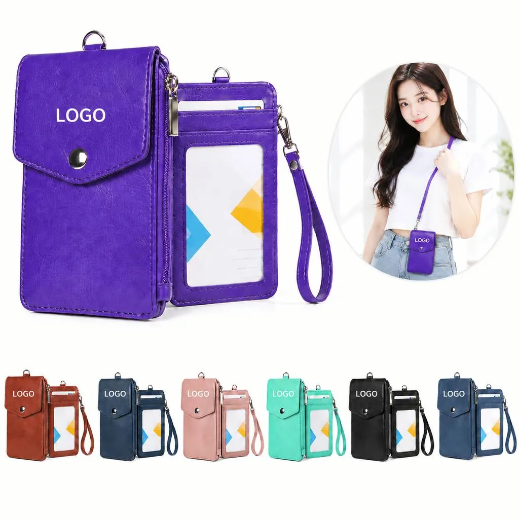 PU Leather Card Holder with Lanyard
