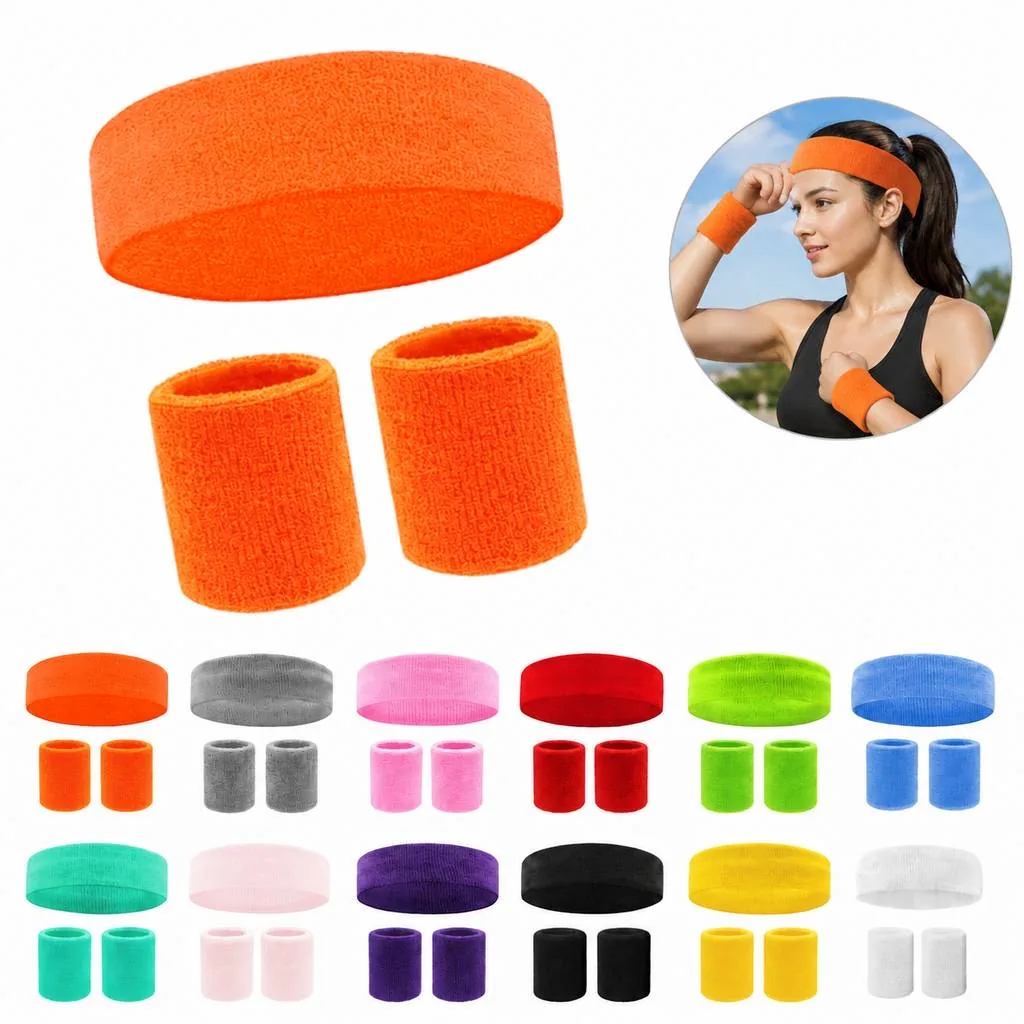 Sweat-Absorbing Workout Headband and 2 Wristbands Set 2