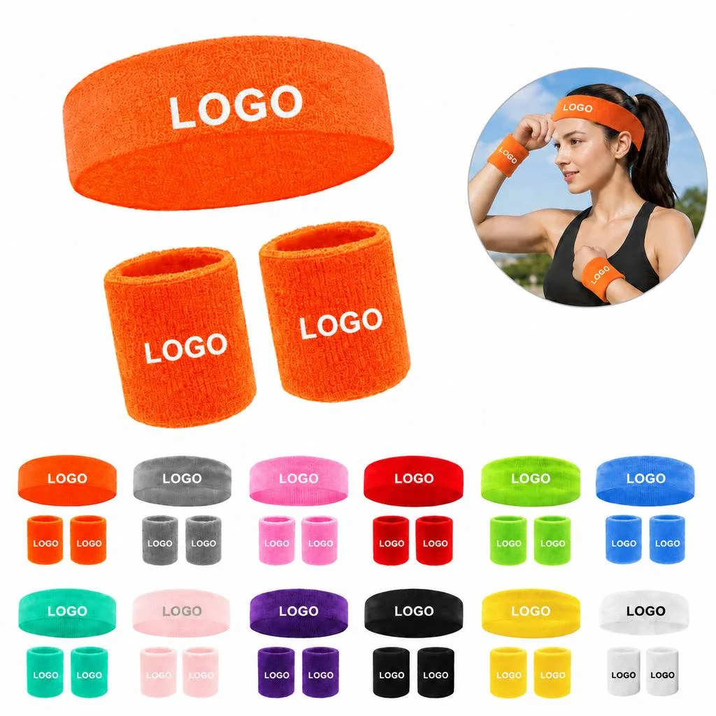 Sweat-Absorbing Workout Headband and 2 Wristbands Set