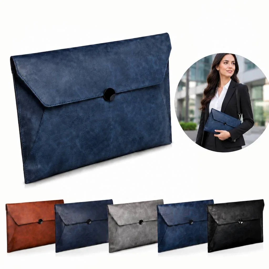 Faux Leather Button Briefcase with Shoulder Strap 2