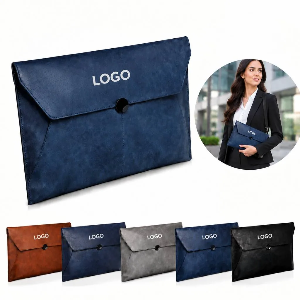 Faux Leather Button Briefcase with Shoulder Strap