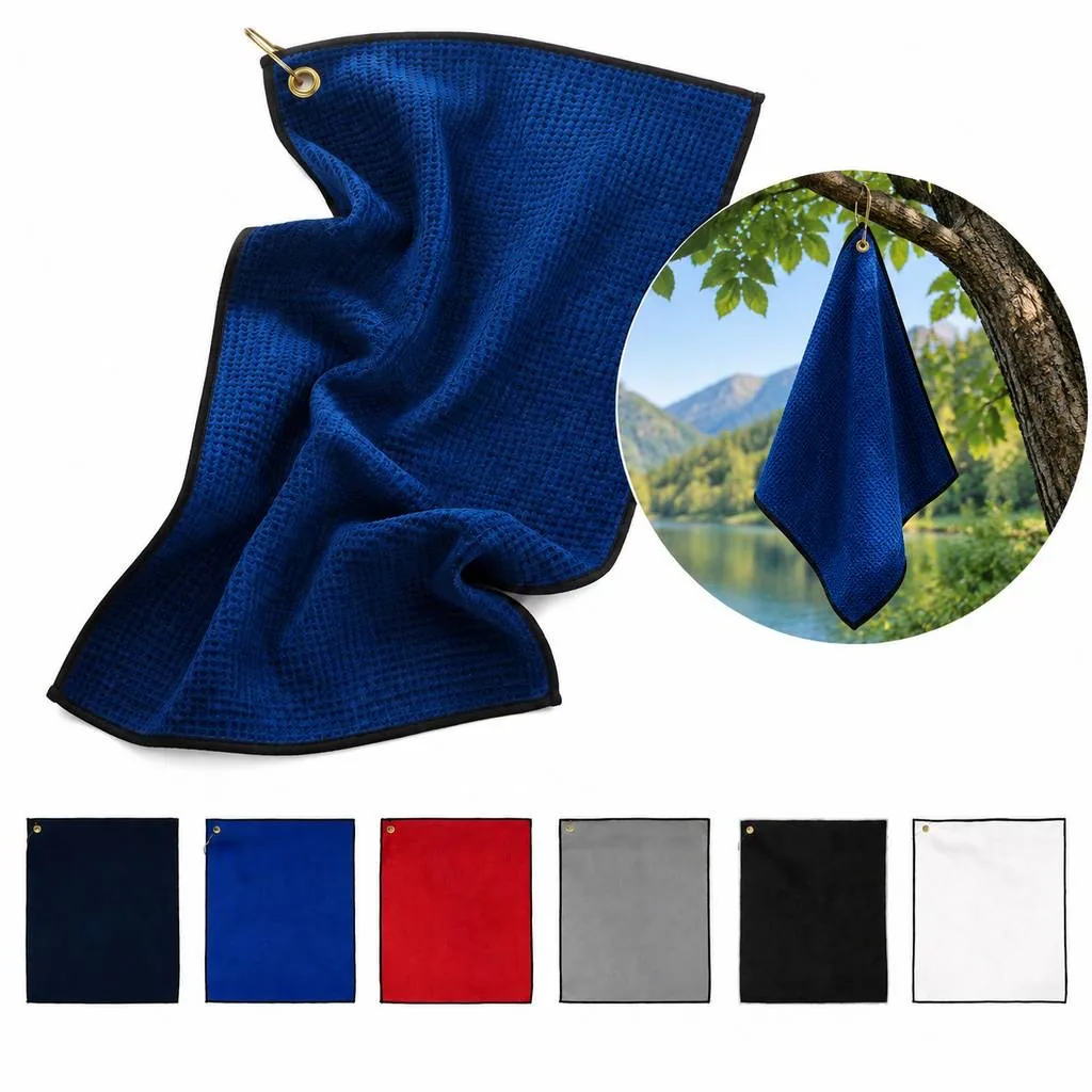 Absorbent Waffle Weave Golf Towel with Clip 2