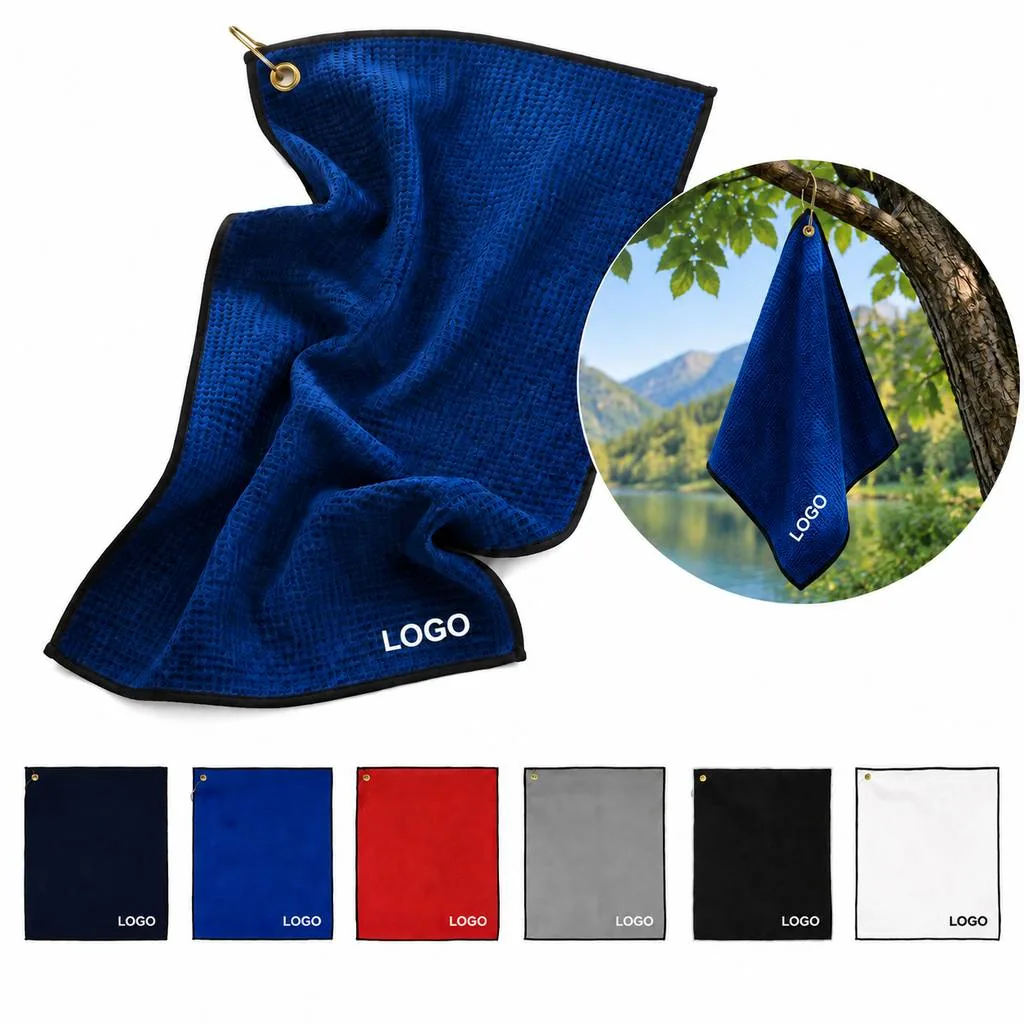 Absorbent Waffle Weave Golf Towel with Clip