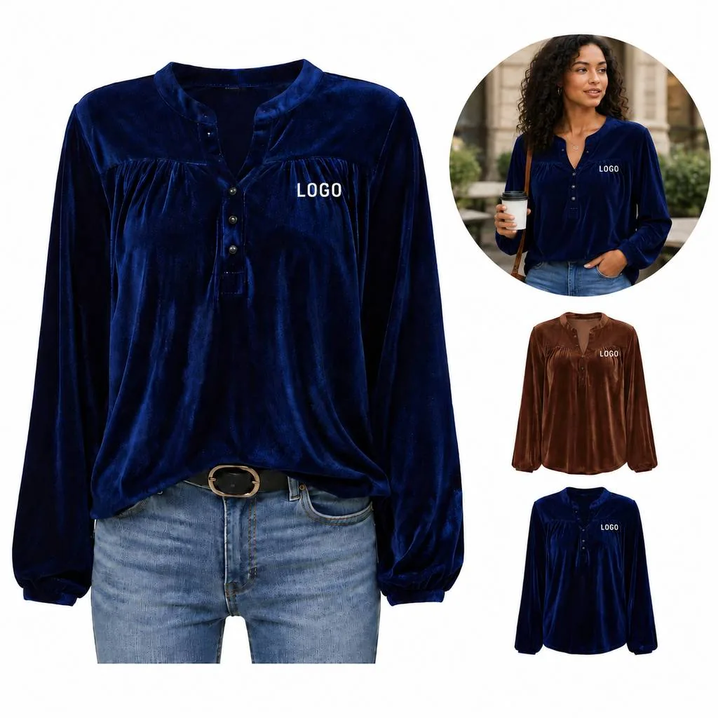 Women's Button-Front V-Neck Knit Pullover
