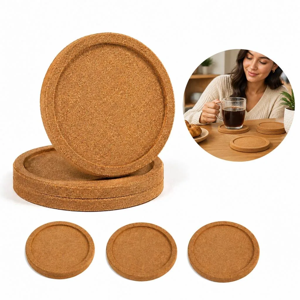 Absorbent Non-Slip Cork Coasters for Drinks and Tables 2