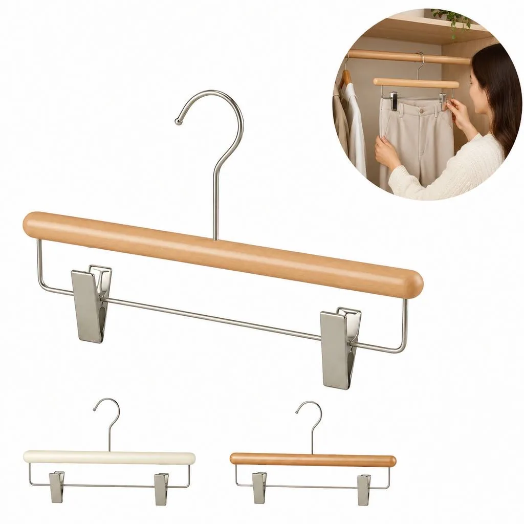 Non-Slip Trouser Hanger with Metal Clips 2