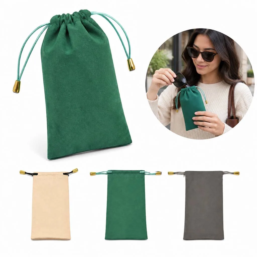 Soft Microfiber Glasses Pouch with Dual Drawstring Closure 2