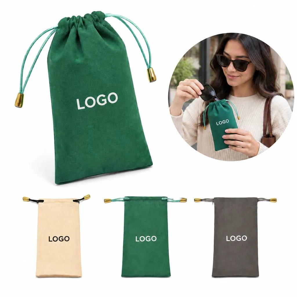 Soft Microfiber Glasses Pouch with Dual Drawstring Closure