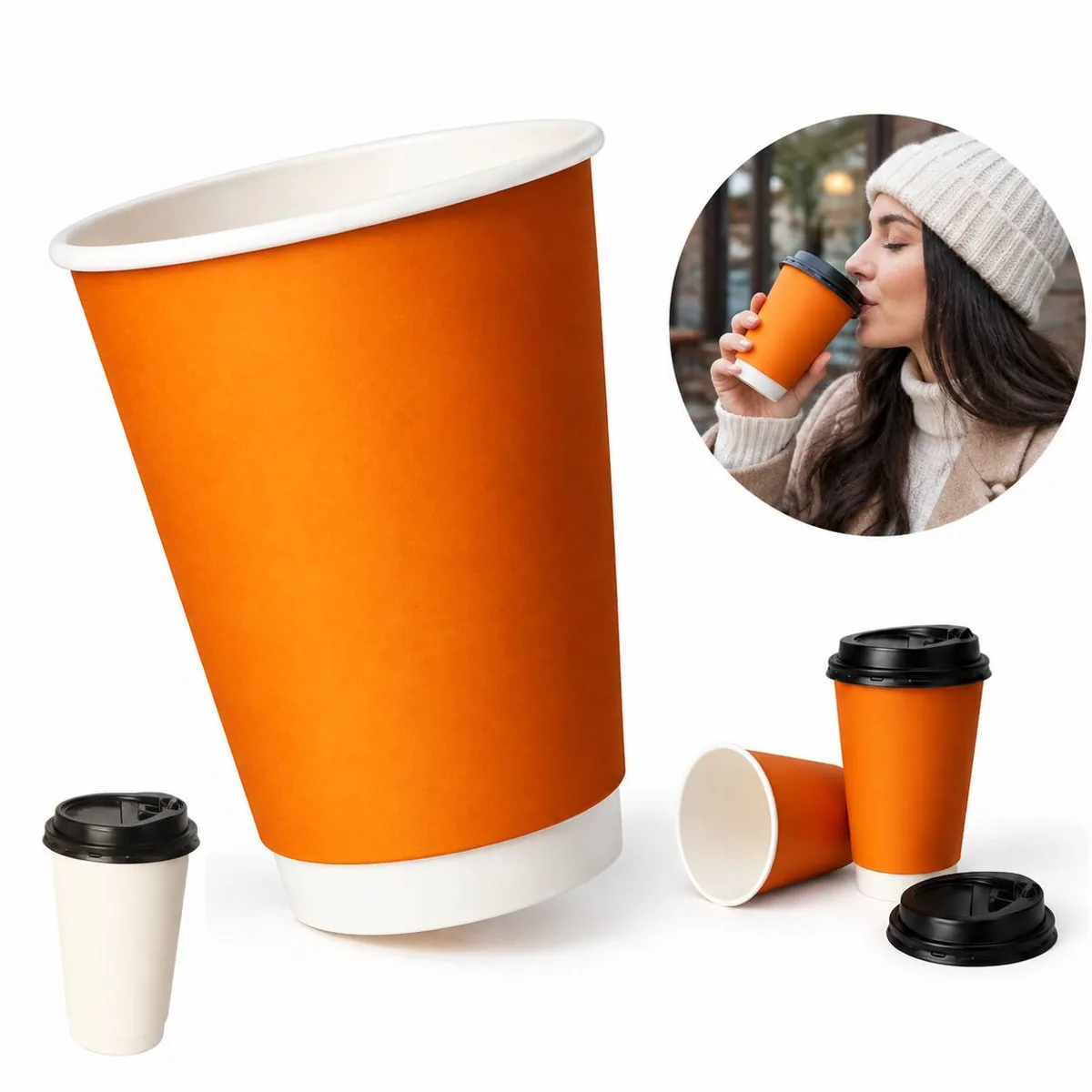 Disposable Insulated Paper Cup with Lid for Hot Drinks 2