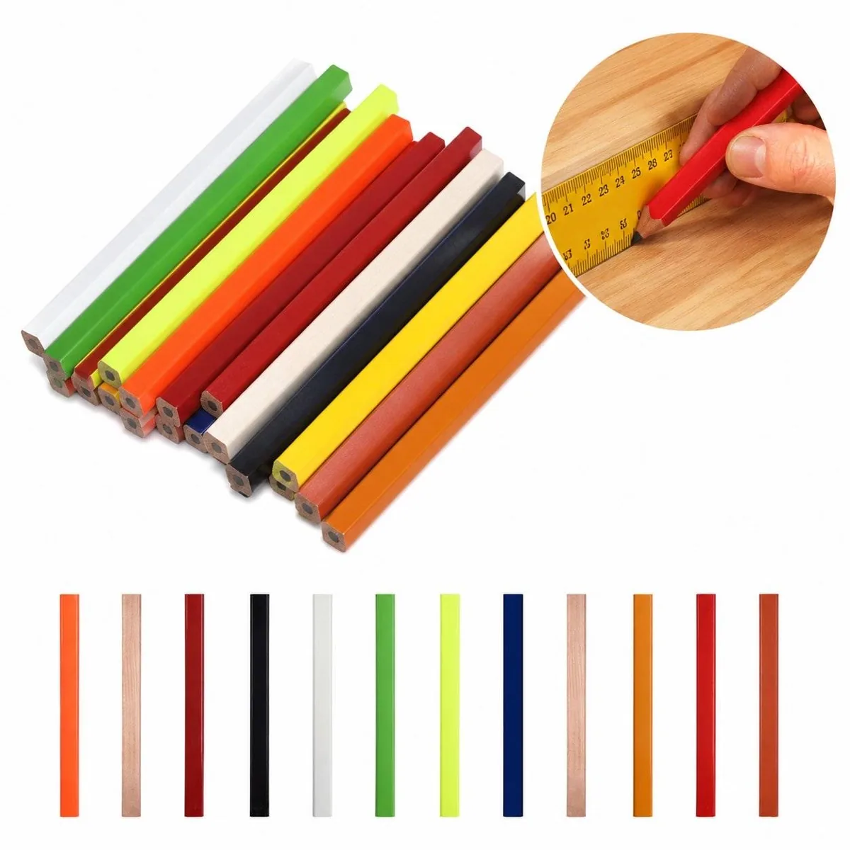 Colorful Flat Woodworking Marker Pencil Break-Resistant 2
