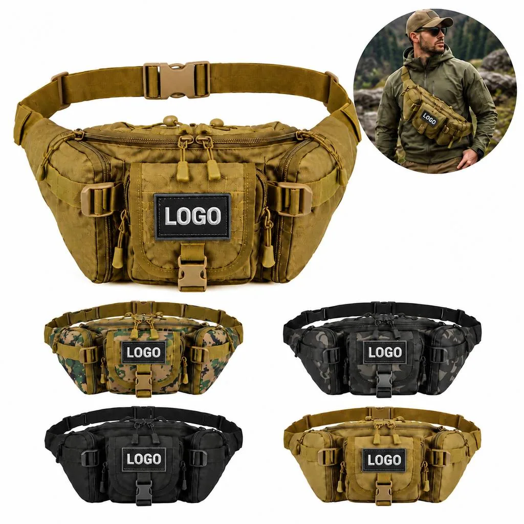 Tactical Nylon Waist Bag with Multi Zippered Pockets