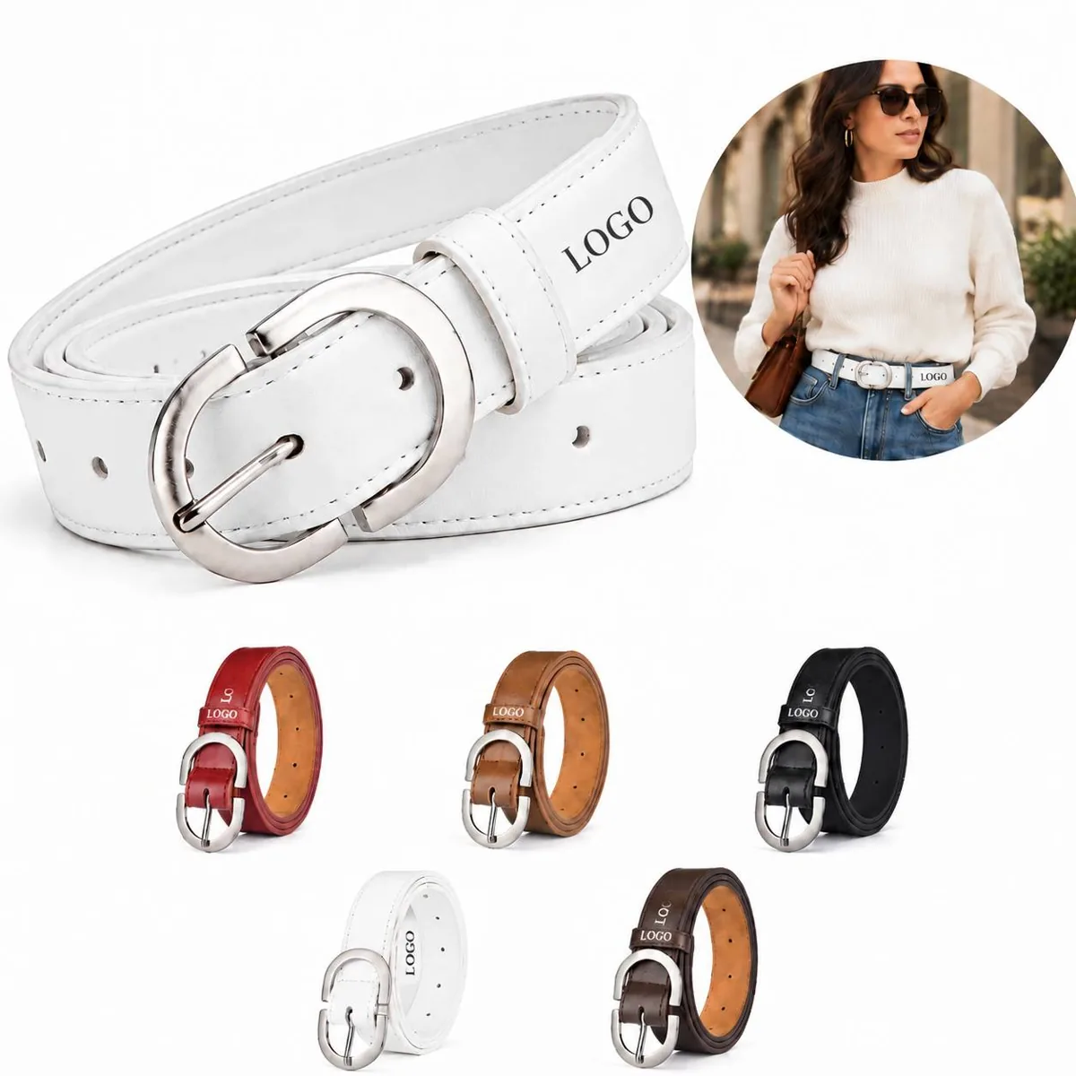 Women's Adjustable Belt with Stylish Double D Buckle