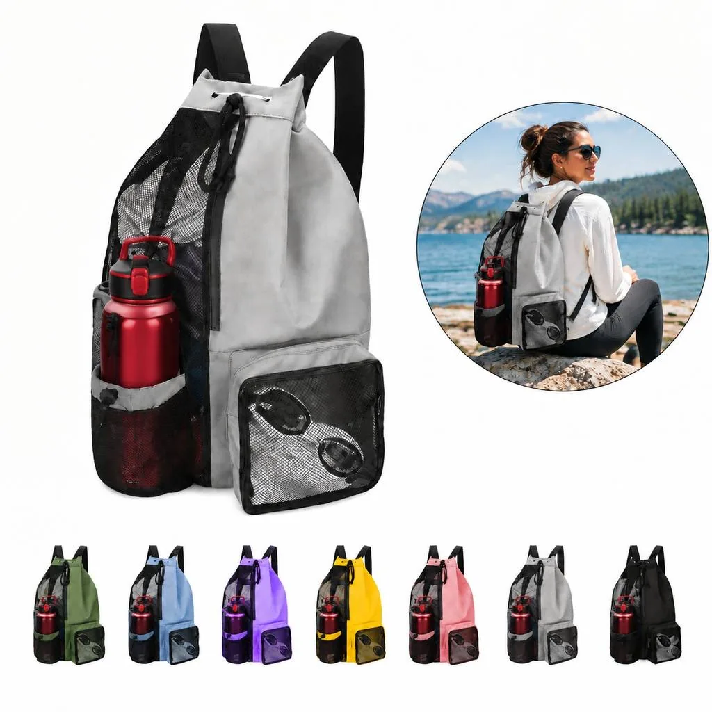 Mesh Drawstring Gym Swim Backpack Breathable 2