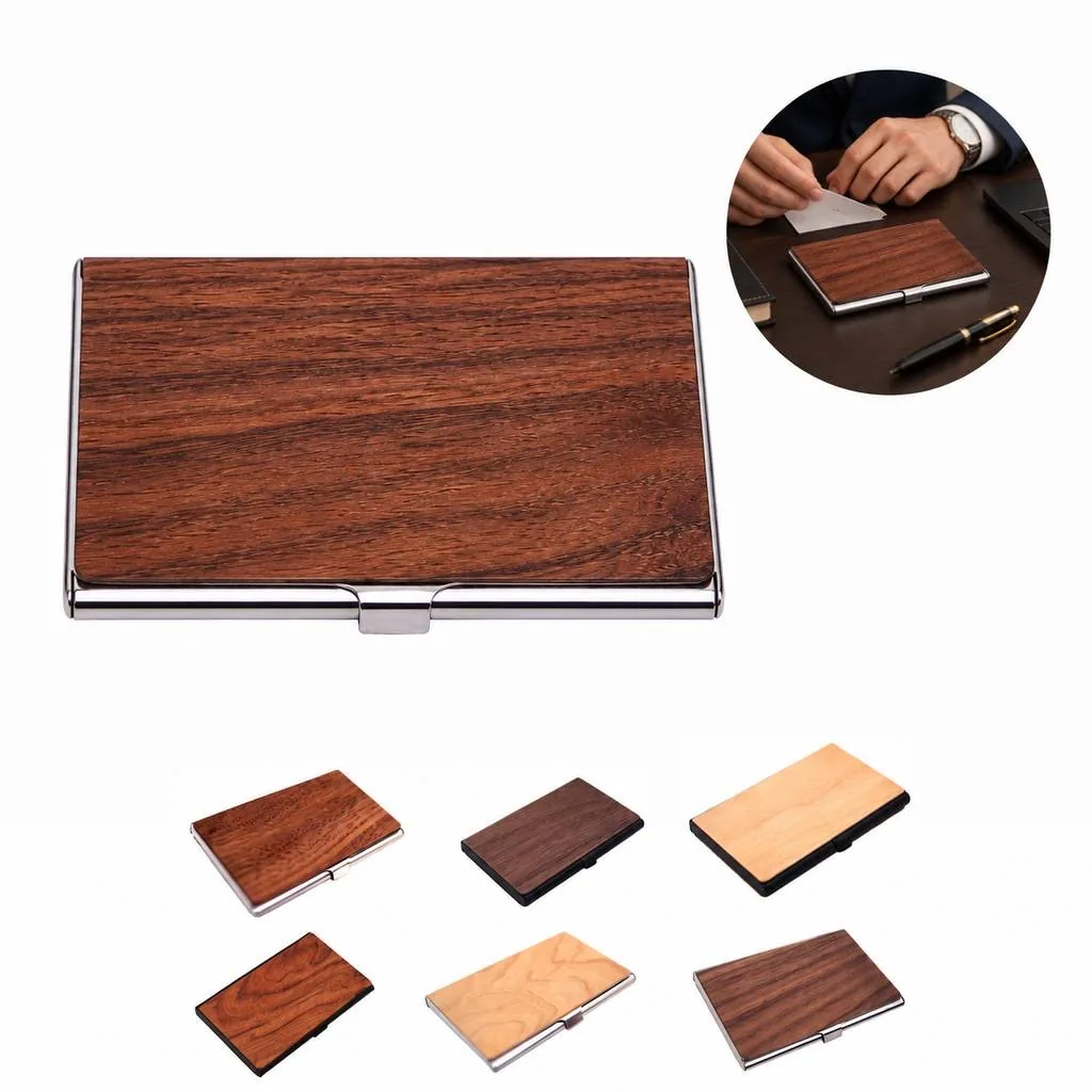Slim Metal Wallet with Walnut Finish Card Organizer 2