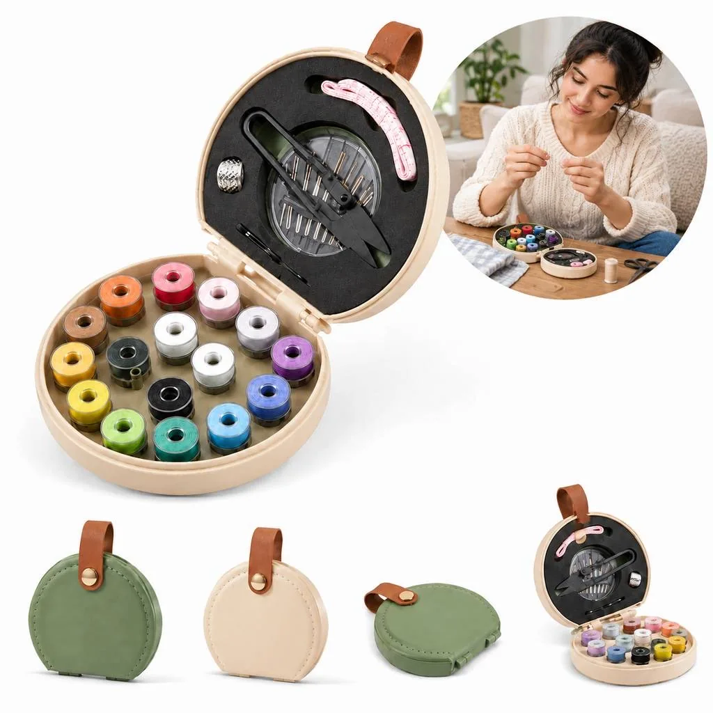 Portable Leather Travel Sewing Kit with Compact Case 2