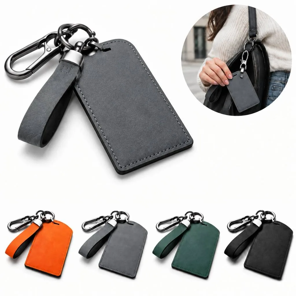 PU Leather Car Key Fob Case with Card Slots and Clasp 2