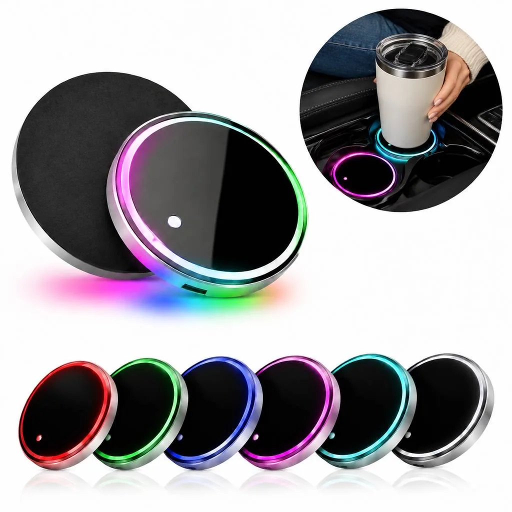 Colorful LED Luminous Car Floor Mat and Cup Coaster 2