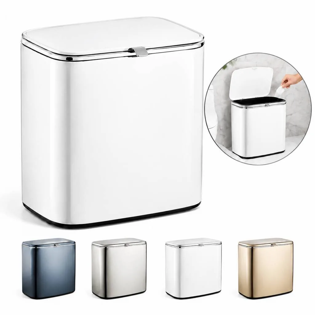 Wall-Mounted Stainless Steel Waste Bin with Lid 2