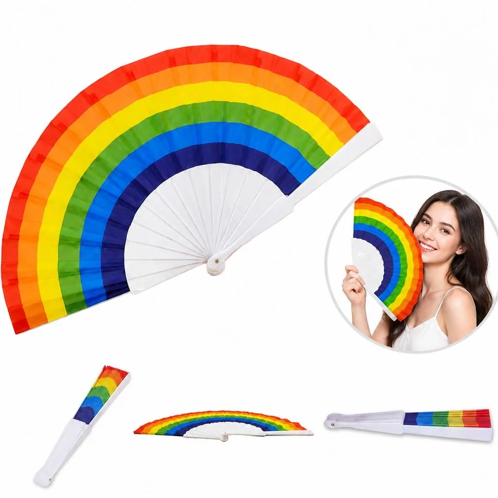 Rainbow Foldable Printed Hand Fan for Outdoor Events 2