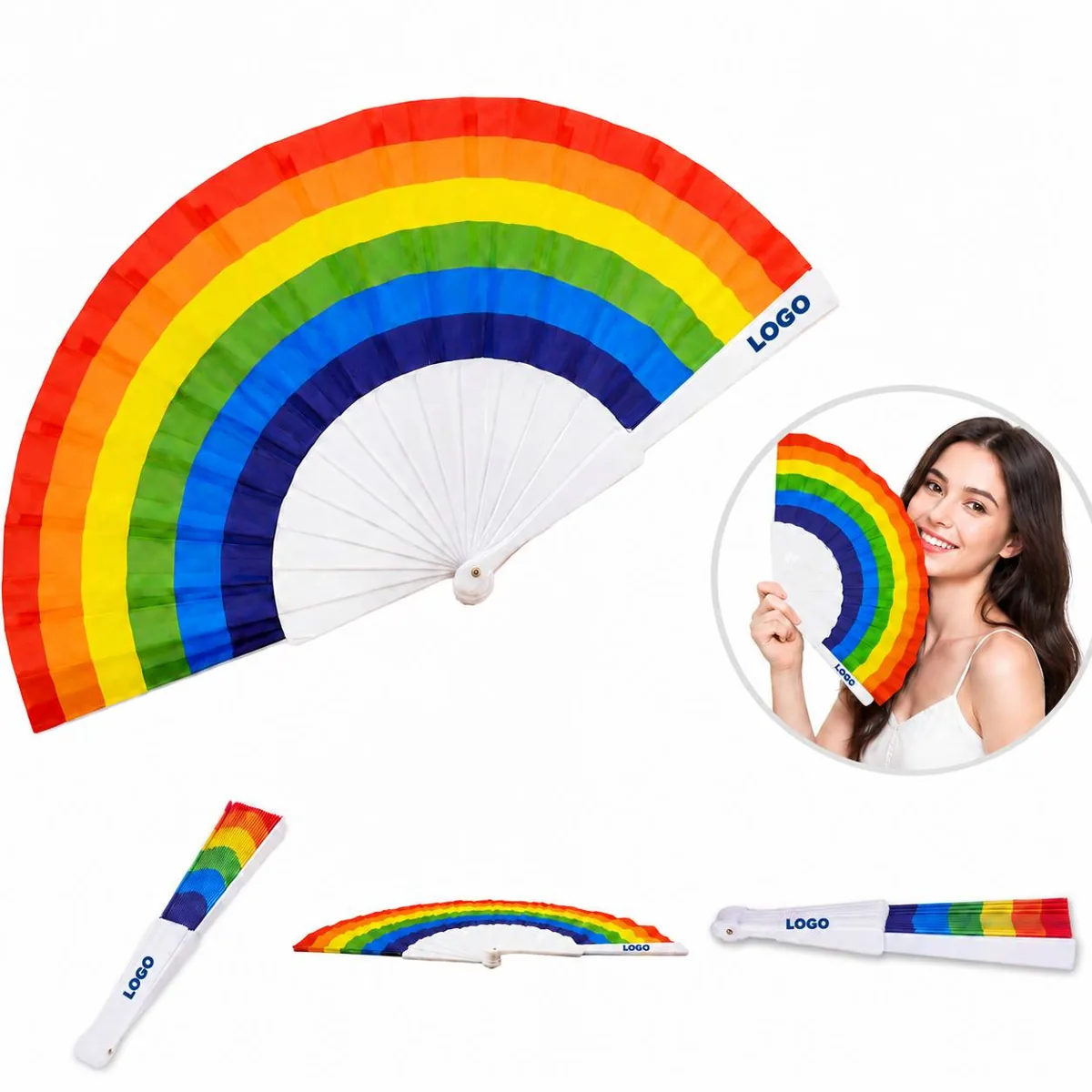 Rainbow Foldable Printed Hand Fan for Outdoor Events