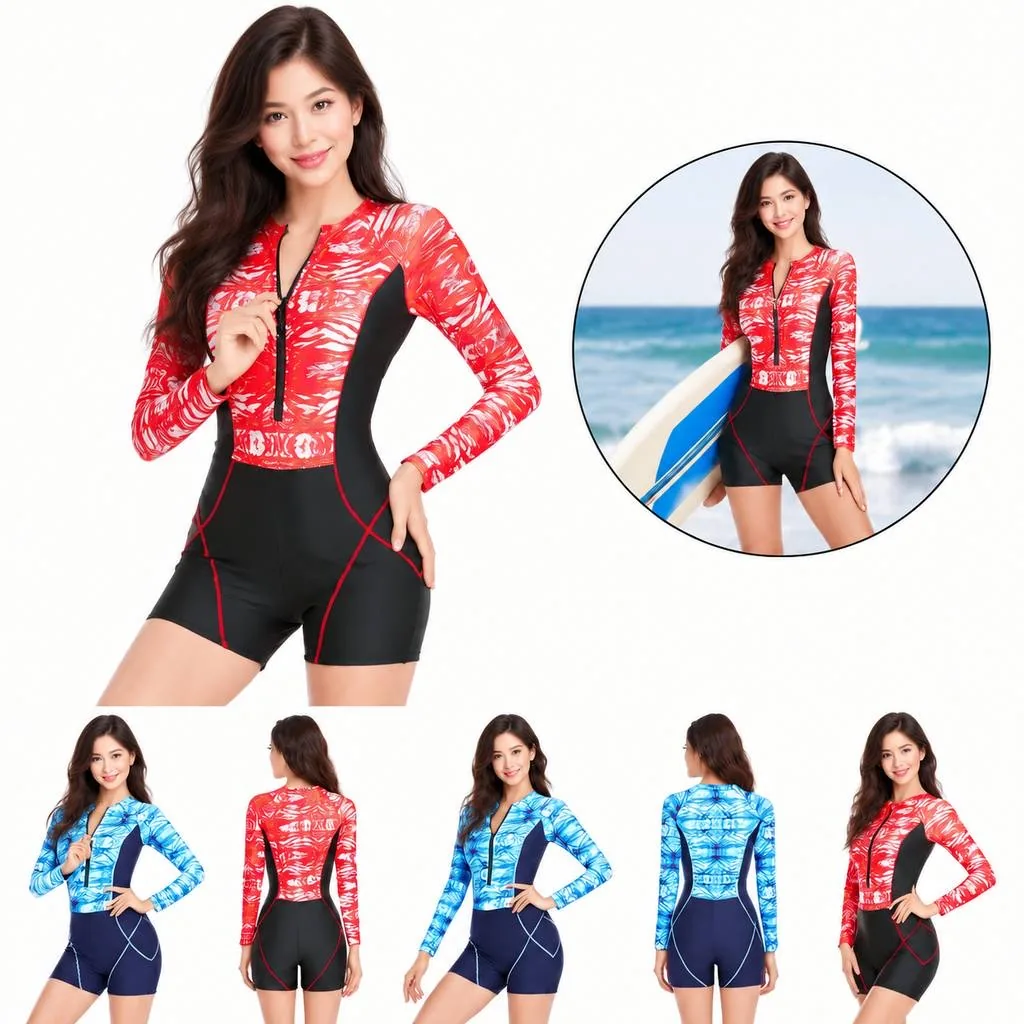 Women's Long-Sleeve Zip One-Piece Surf Swimsuit 2