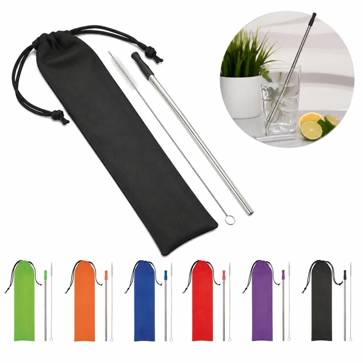 Eco-Friendly Stainless Steel Drinking Straw Kit with Brush 2