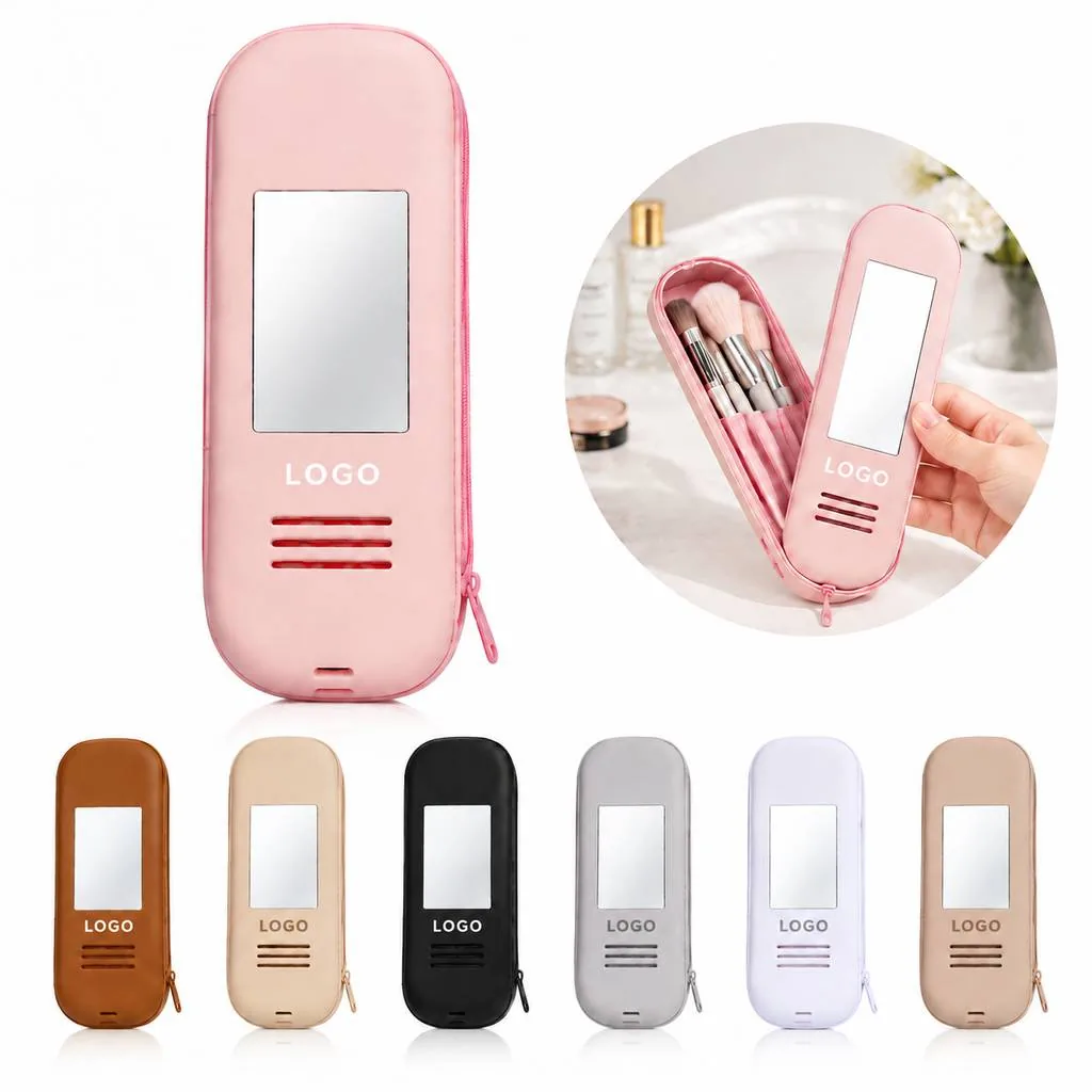 Cosmetic Brush Organizer with Built-in Mirror