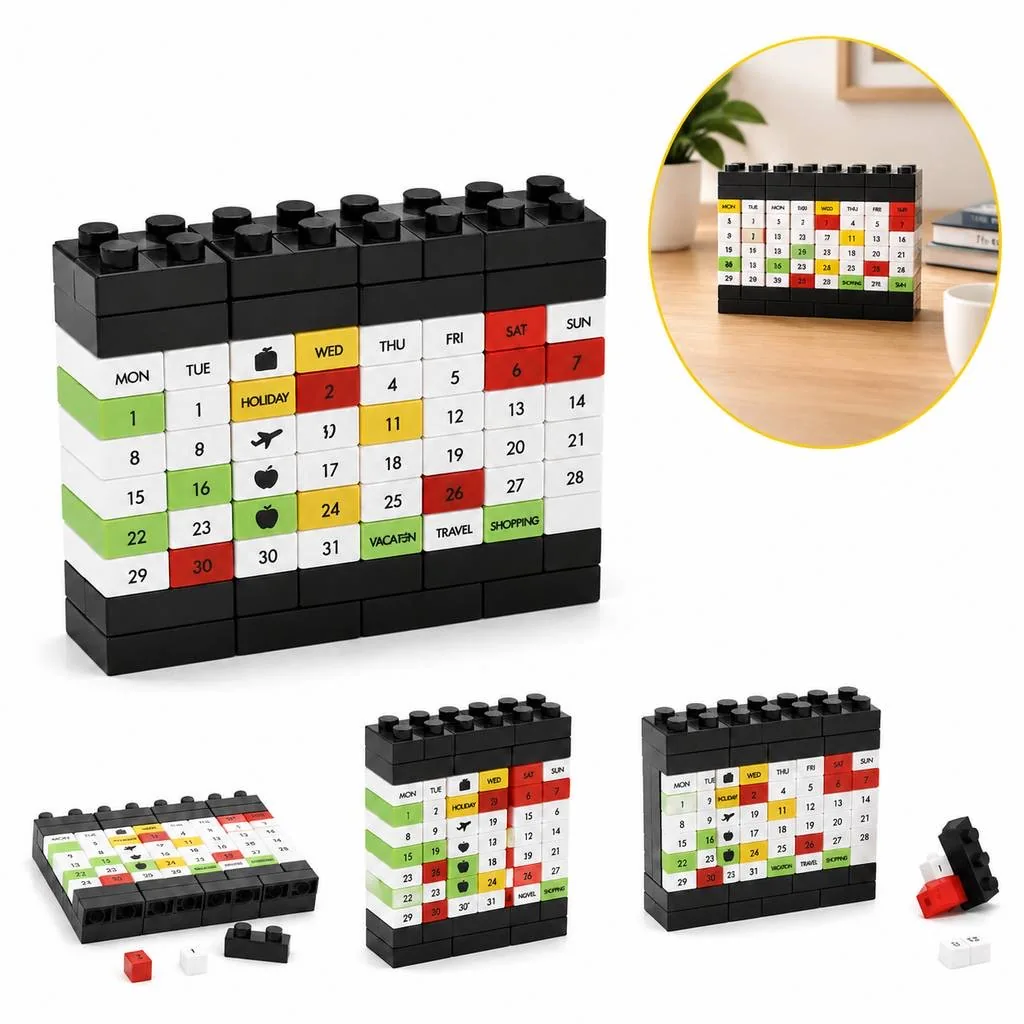 Wooden Perpetual Desk Block Calendar for Home Office 2