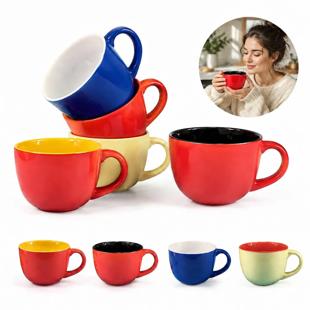 Multi-Colour Ceramic Soup Cup Durable for Hot Liquids 2