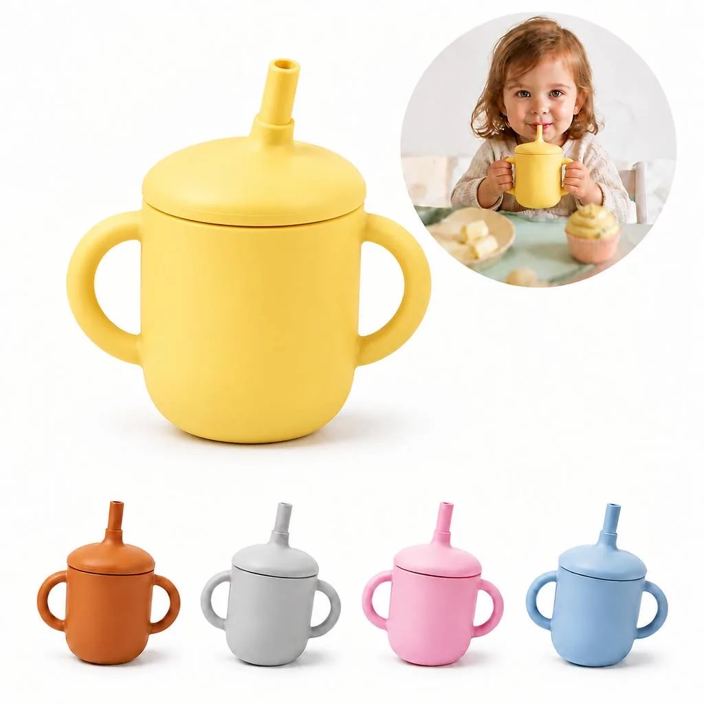 Spill-Free Silicone Sippy Cup with Straw for Baby Training 2